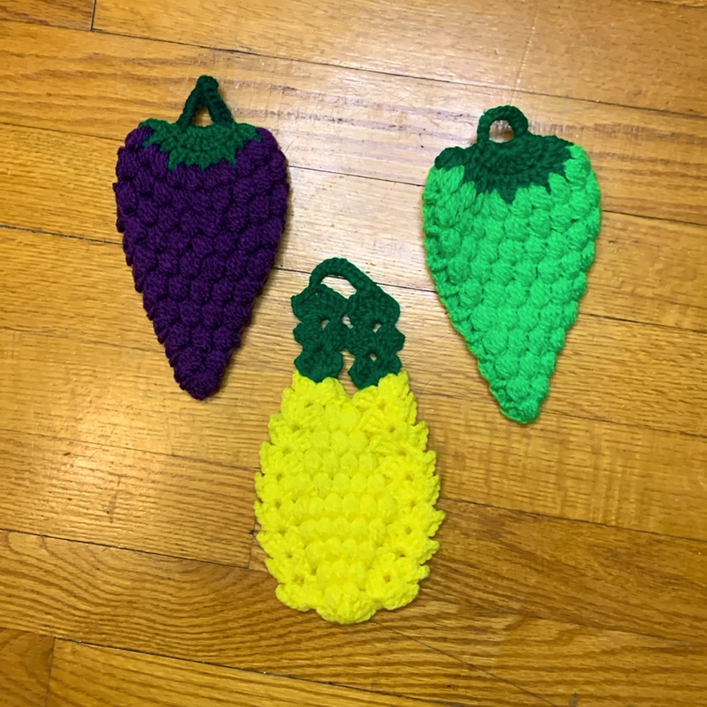 Hand knit cute vegetable potholders